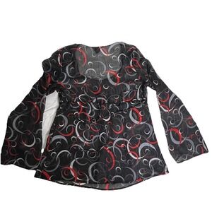 Vintage Y2k Babydoll Women's Sheer Top Flare Sleeve Black Red Geo Mod Whimsigoth